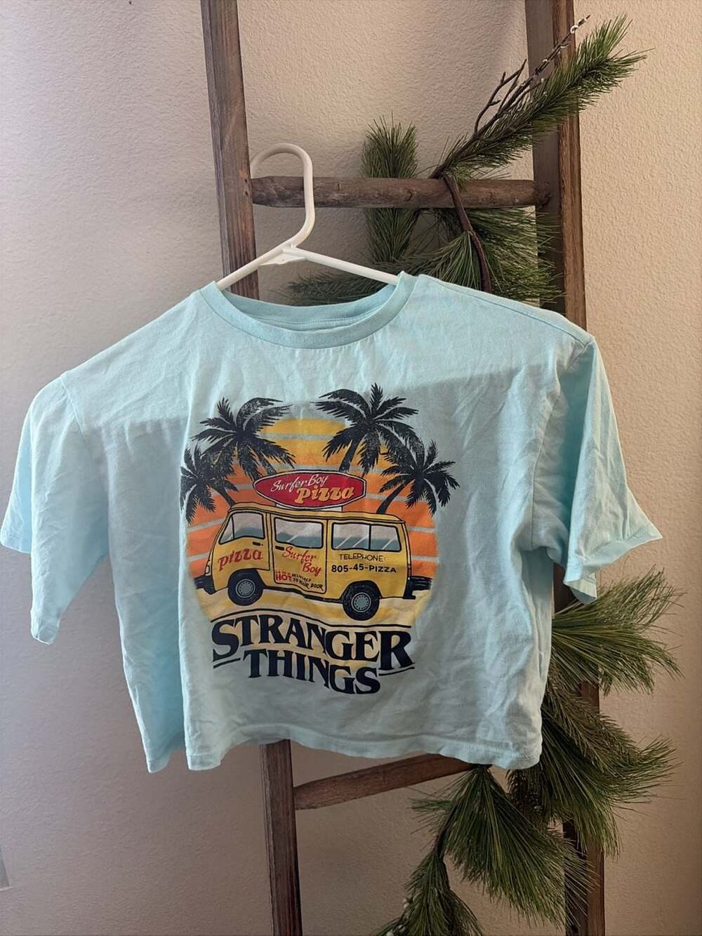 H&M x Netflix Stranger Things Surfer Boy Pizza Van Graphic Crop T-Shirt